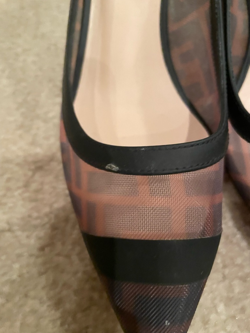 Fendi Brown & Black Monogram Pointed-Toe Flats - Picture 4 of 11